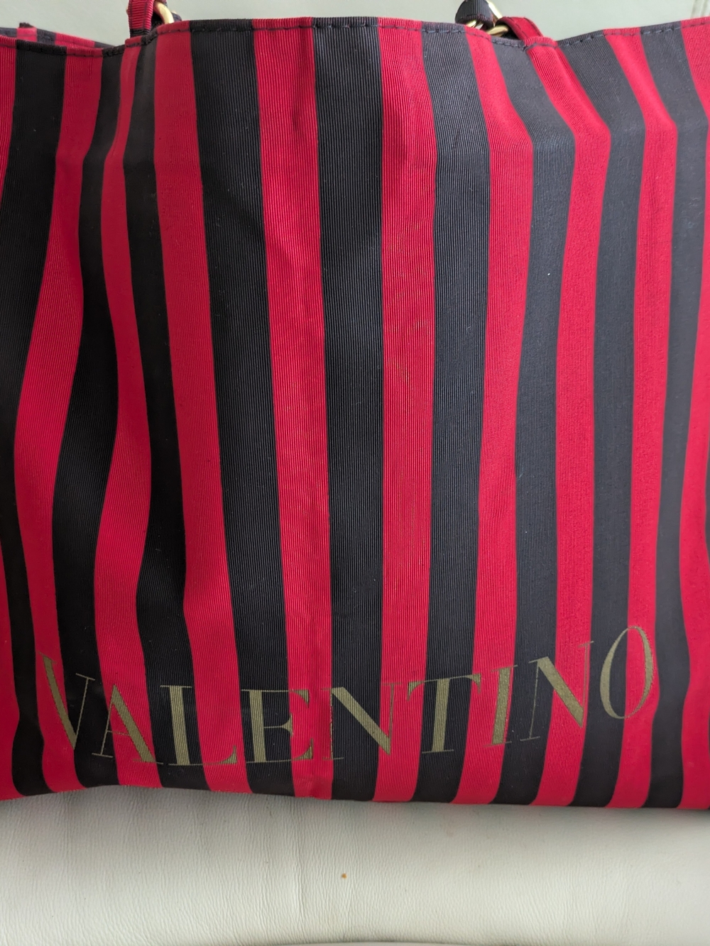 Valentino Garavani Rare Vintage Red and Black Striped Tote Bag Beach Bag